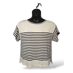 NWT Max Studio London Striped Short Sleeve Knit Top - Beige & Black - M